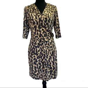 BIANCA Nygard animal leopard cheetah print wrap belted v-neck dress Sz 8